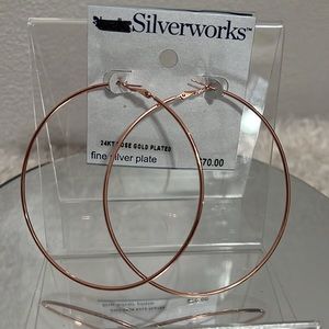 Silverworks 3” 24kt Rose Gold Plated Hoop Earrings NWT
